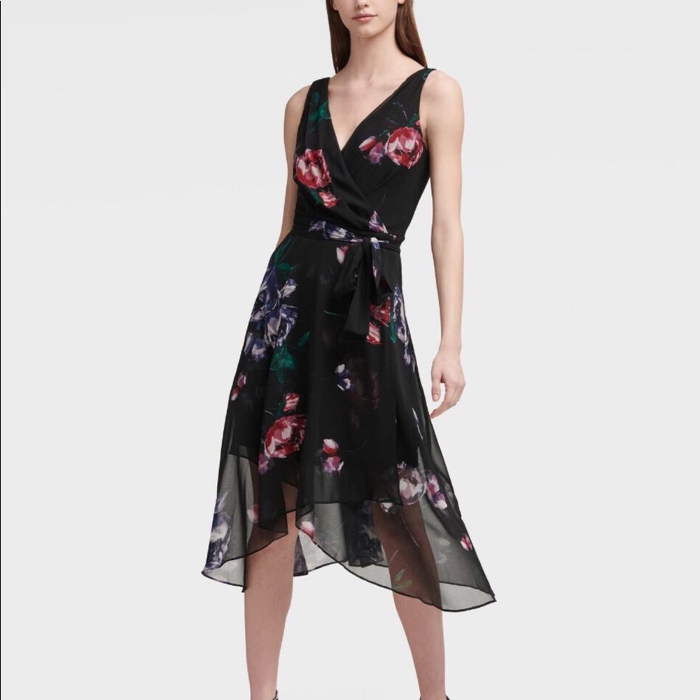 DNKY Floral V-Neck Wrap Dress